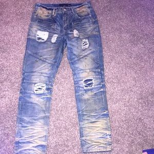 🤘🏻💀🎸GRUNGE TORN DE-STRESSED  MENS JEANS🎸💿🤘🏻Size 34 / 34